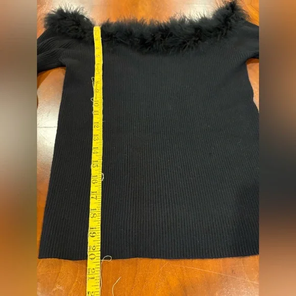 NWOT, Elegant Black Sweater with Feather Trim, slightly off shoulder, by Cato - Picture 9 of 9